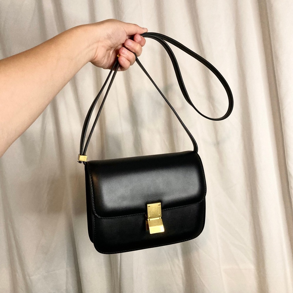 Minimalist Black Box Crossbody Bag Gold Hardware Retro Chic Clutch Gold Hardware